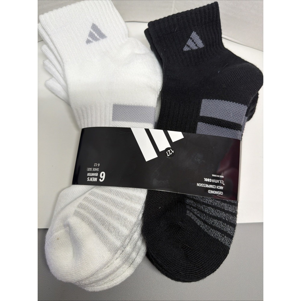 NEW Adidas 6 Pack Mens Large Athletic Cushioned Crew Socks With Arch Compression